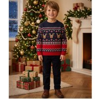 OVX31: Kids Knitted Christmas Reindeer Jumper (4- 9 years)